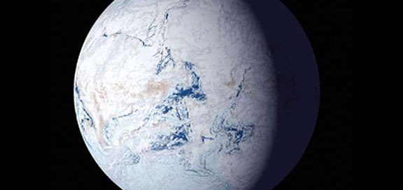 Snowball, or "slushball" Earths have occurred several times in Earth history, covering large swaths and perhaps at times all of the planet in glacial ice and snow. NSF