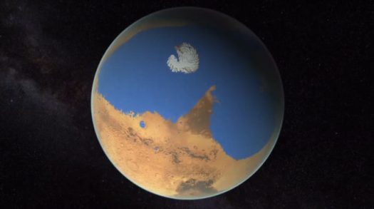 Artist rendering of a possible northern ocean on Mars. (NASA/ JPL-Caltech.)