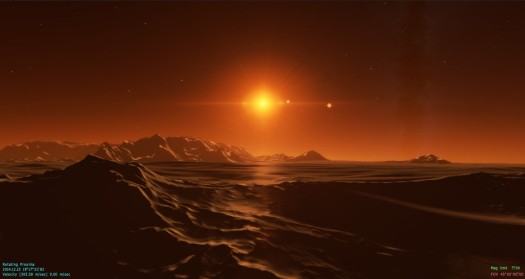  Artist rendering of a cold desert on a planet orbiting Proxima Centauri. (Vladimir Romanyuk, Space Engine) 